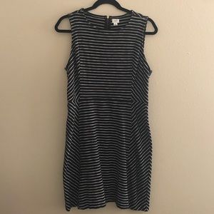 Black and white striped fit and flare dress